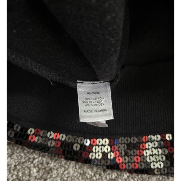 EXPRESS Black Red Silver Sequin Pullover Sweatshirt Top 3/4” Sleeve Size Large - Picture 4 of 10